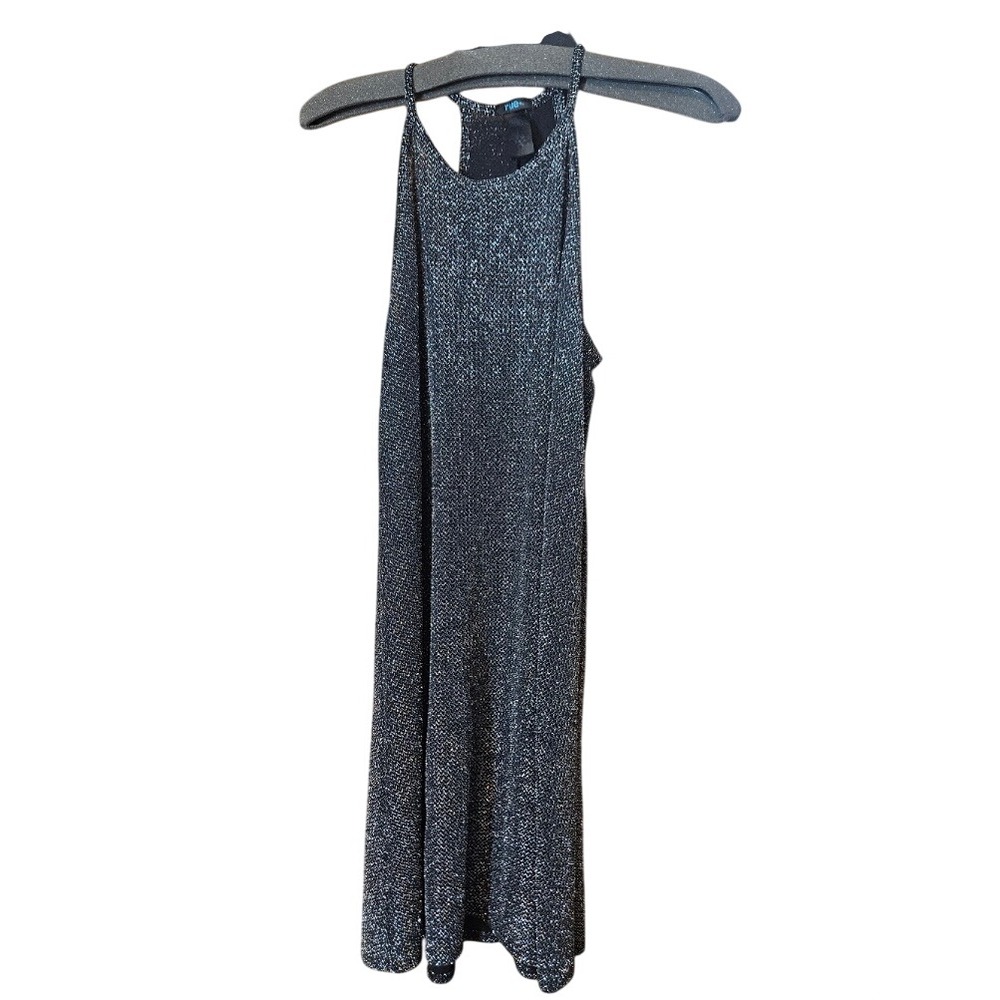 Rue21 Rue+ Womens 1X Metallic Silver Black Shimmer Racerback Halter Mini Dress